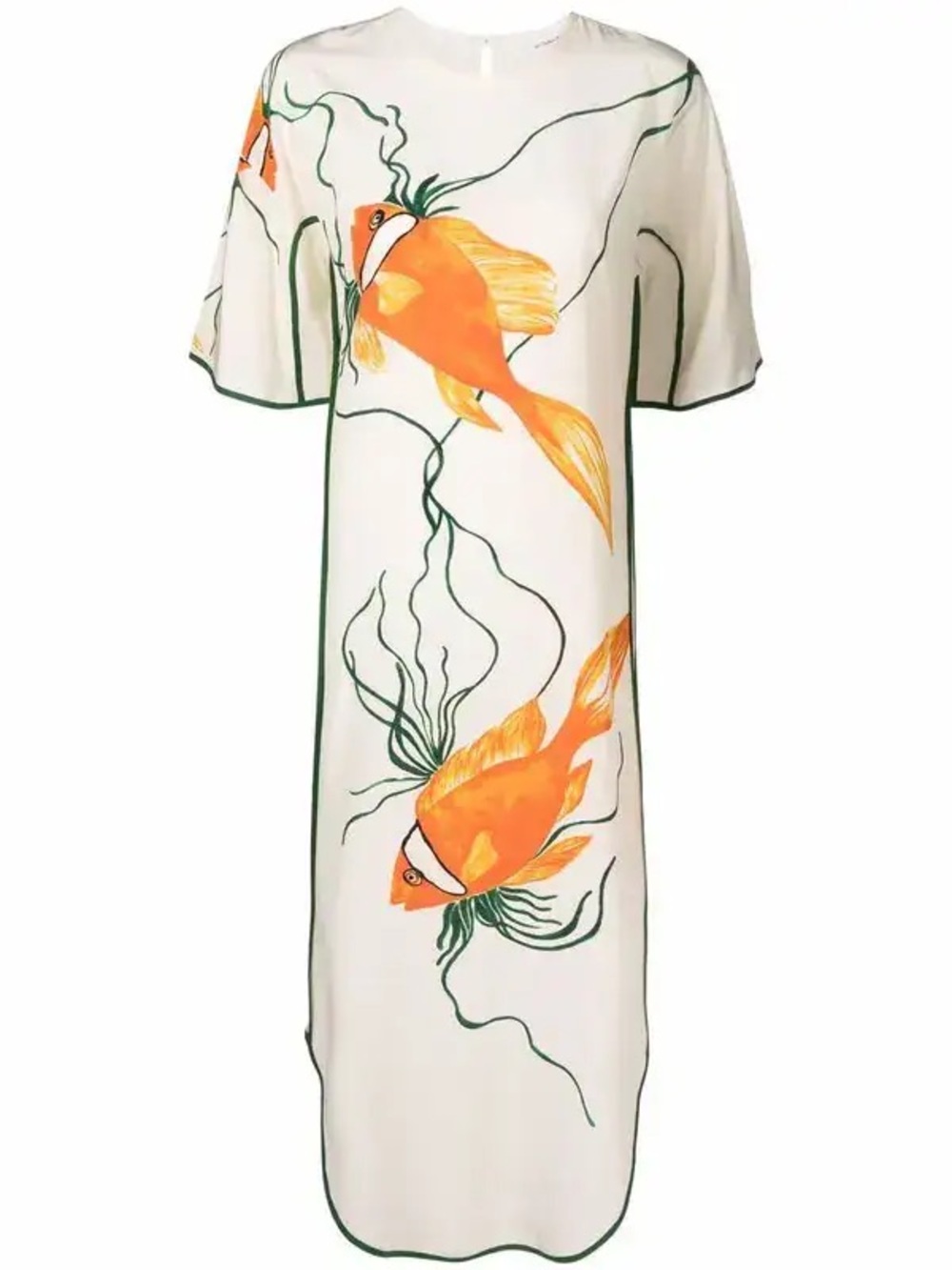 Victoria Beckham Fish Motif White Silk Maxi Dress with Orange Koi Fish Print